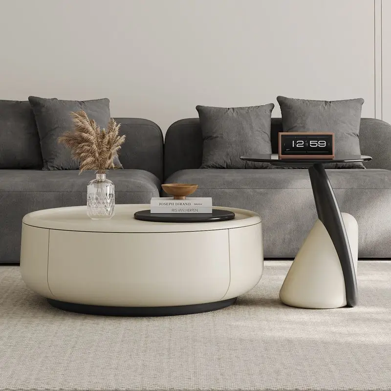 Wabi Sand Cream Wind Rona Coffee Table Living Room Household Small Unit Solid Wood Round Tea Table 2024 New High-end Combination