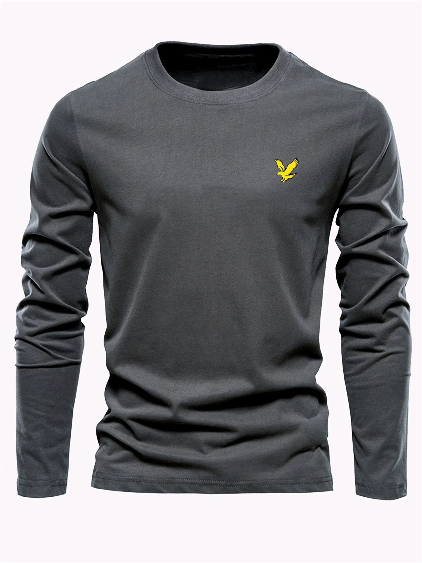 Men's 100% pure cotton loose fit comfortable casual sports eagle pattern printed round neck long sleeved T-shirt top image 6