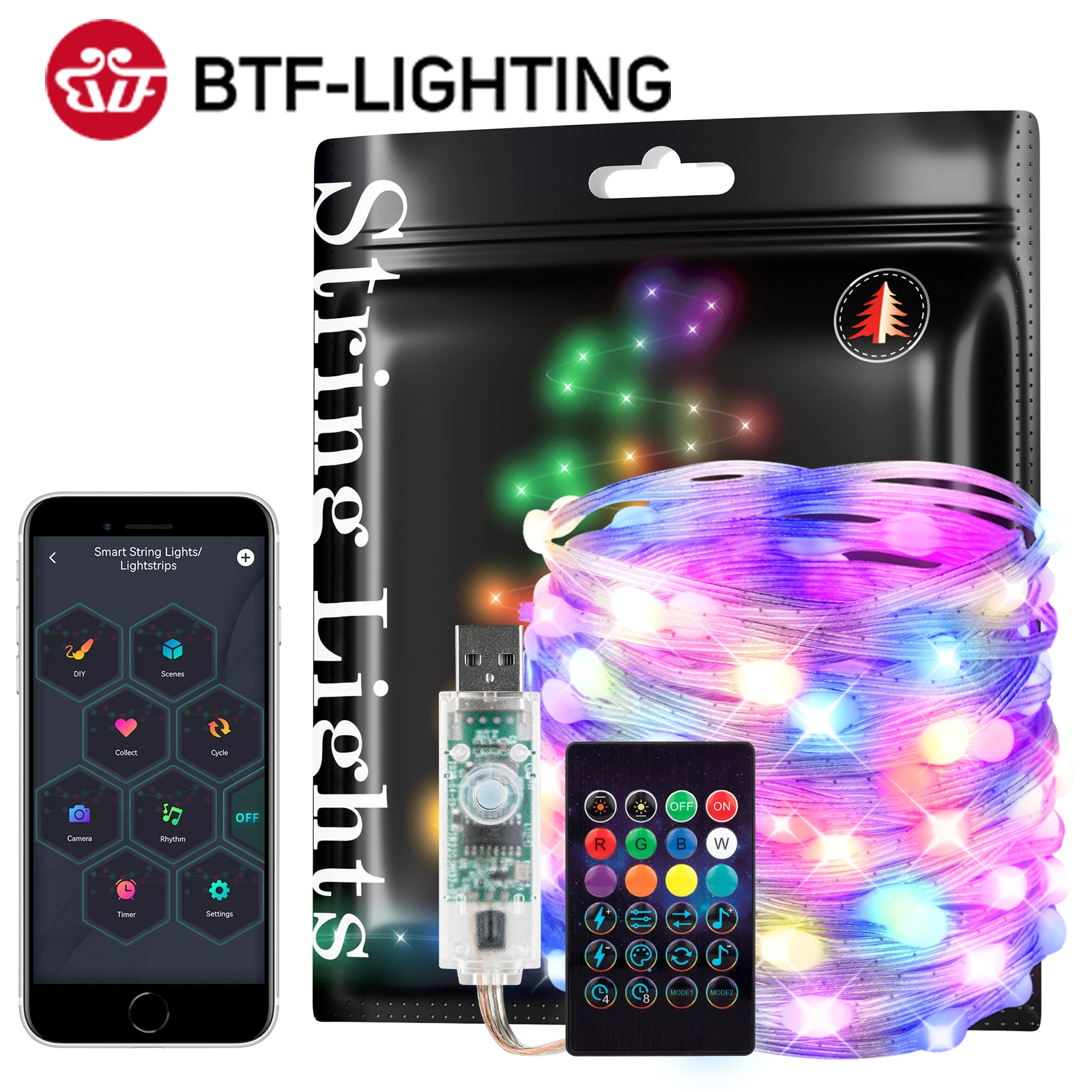 dreamcolor christmas lights string bluetooth music ws2812b iluminacao rgb enderecavel festa casamento decoracao guirlanda ao ar livre usb dc 5v 01