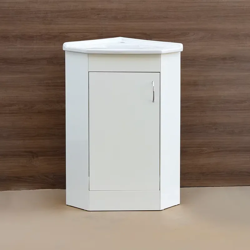 41cm Triangle Corner Bathroom Cabinet Modern PVC Waterproof Storage Unit Stylish Wall Mounted Shelf for Small Space Decor