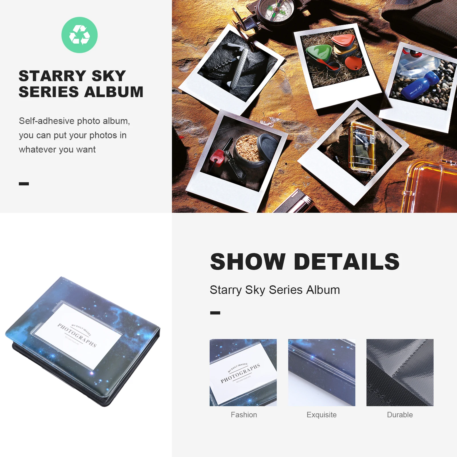 

Album 64 Pockets Self Adhesive Mini PU Cover Storage Photos Scrapbook Gift Family Decor Vintage Style