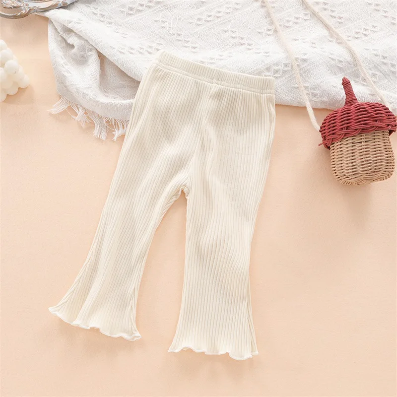 2024 Spring New Fashion Girl Children Thin Leggings Solid Ribbed Baby Boot Cut Cotton Kids Flared Pants Toddler Trousers Clothes