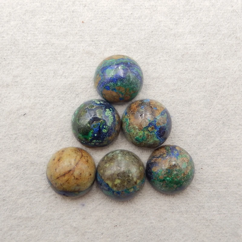 

12mm Natural Stones Blue Azurite Round Flatback Cabochons High Quality Polished Gemstone For Ring Earring Making12x6mm9g6pcs