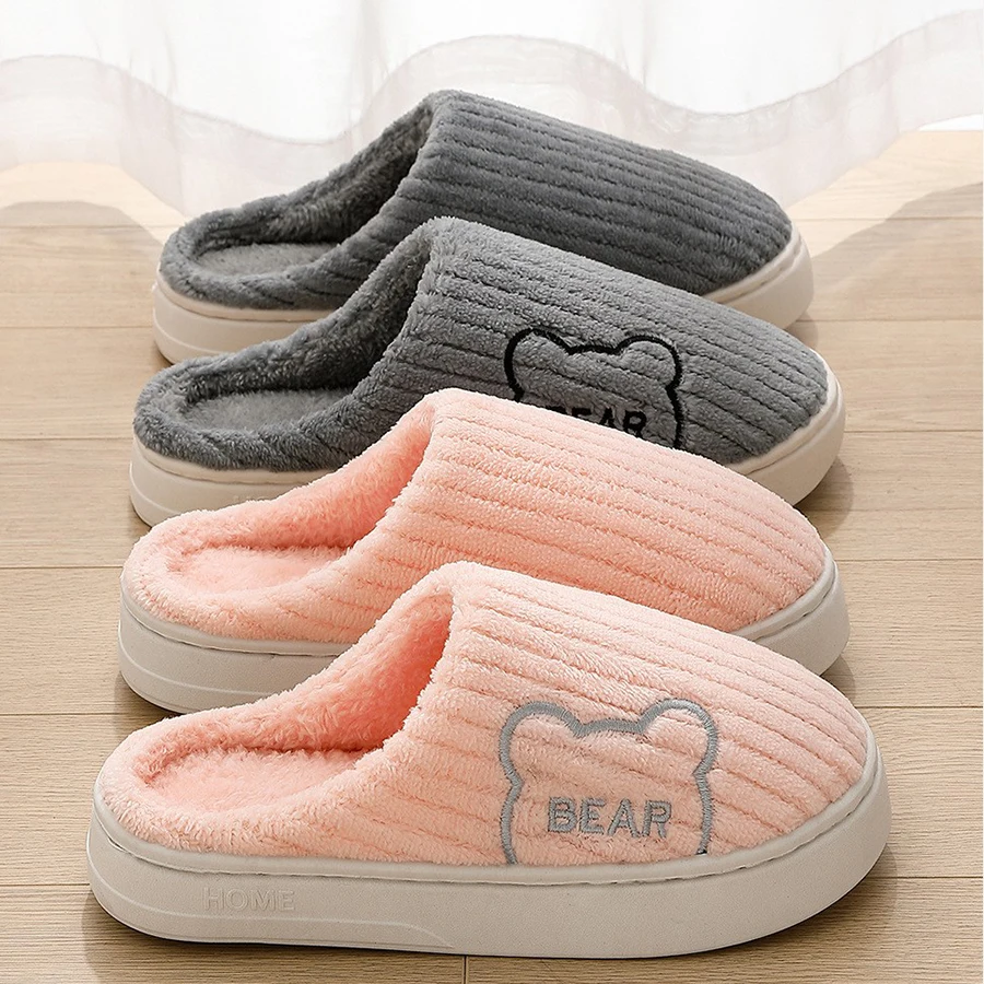 الشتاء النساء نعال من القطن شبشب رجالي الكرتون المنزل الشرائح داخلي المضادة للانزلاق أحذية مريحة سميكة وحيد الأزواج الشقق الدافئة