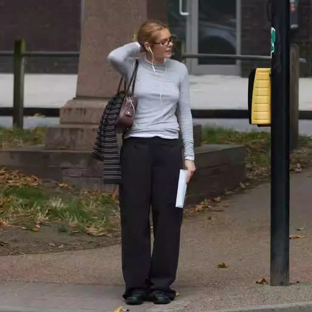 Pantaloni lunghi larghi da lavoro casual con vita regolabile Pantaloni stagionali autunnali da donna classici bassi personalizzati Dstring