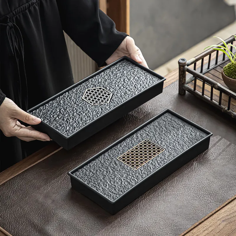 Imitation Black Stone Tea Tray Kung Fu Tea Set Drainage Dry Brewing Water Retaining Minimalist Small Tea Table Home Ceremony