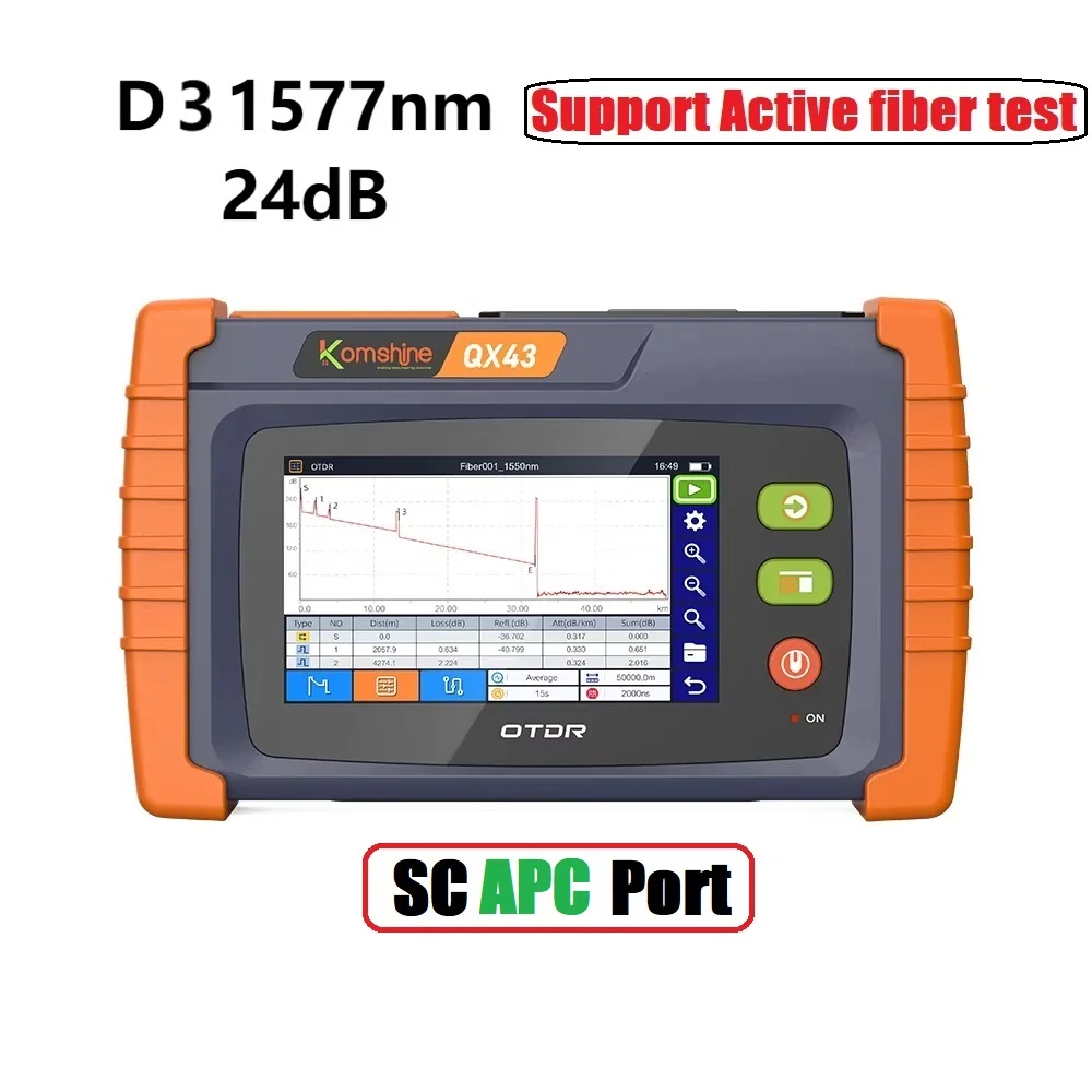 KOMSHINE FTTX OTDR QX43 SM/PON touchscreen OTDR tot 9 golflengten W/OPM, VFL, OLS, RJ45-functie SC/FC-tips kunnen veranderen