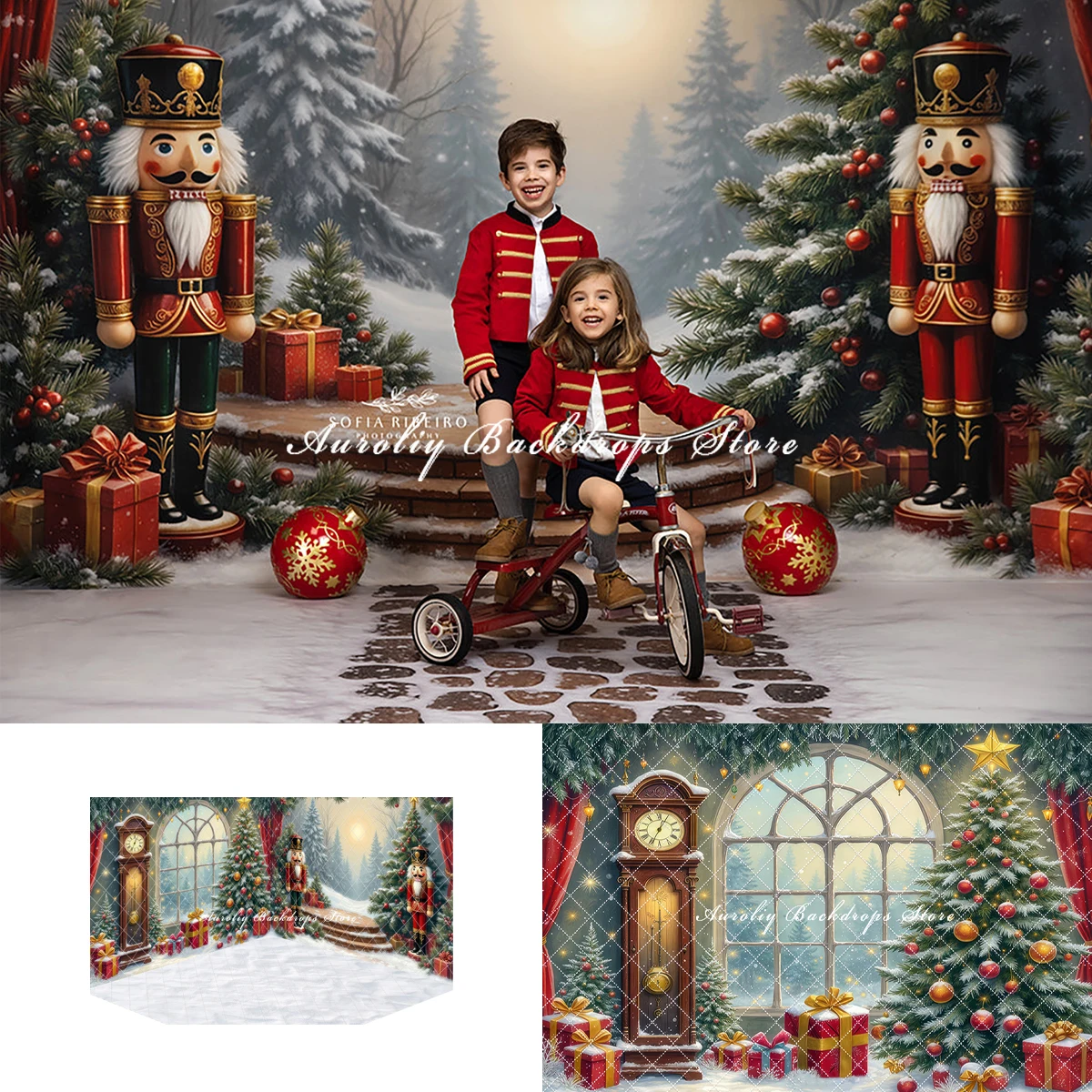 Nutcracker Backdrops Child Baby Photo Studio Props Adult Kids Decors Winter Christmas Clock Photography Combination Backgrounds
