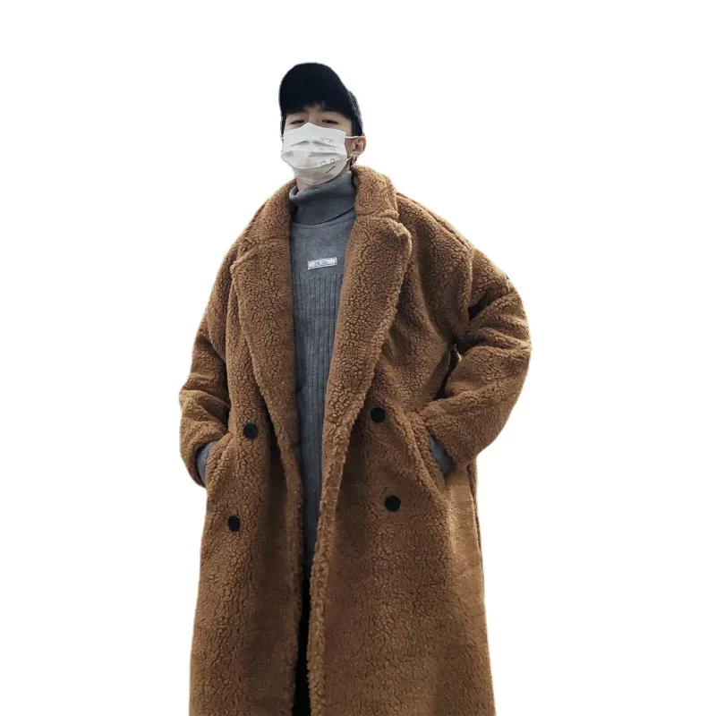 YASUGUOJI 2022 Korean Fashion Double Breasted Men Coat Long Thicken Warm Fleece Winter Coat Men Mens Overcoat Manteau Pour Homme