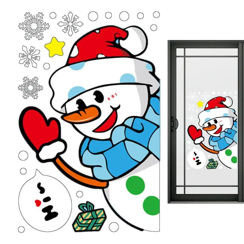 2pcs Christmas Window Stickers Santa Claus Elk Snowman Gingerbread Electrostatic Stickers Christmas Static Cling Window Decor