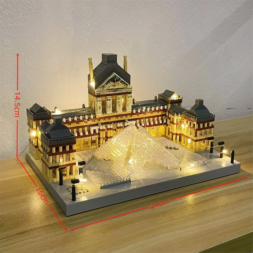 Louvre Model Micro Mini Bouwstenen Speelgoedset: LED-verlichte iconische architectuur Perfect decoratief Verlicht uw ruimte