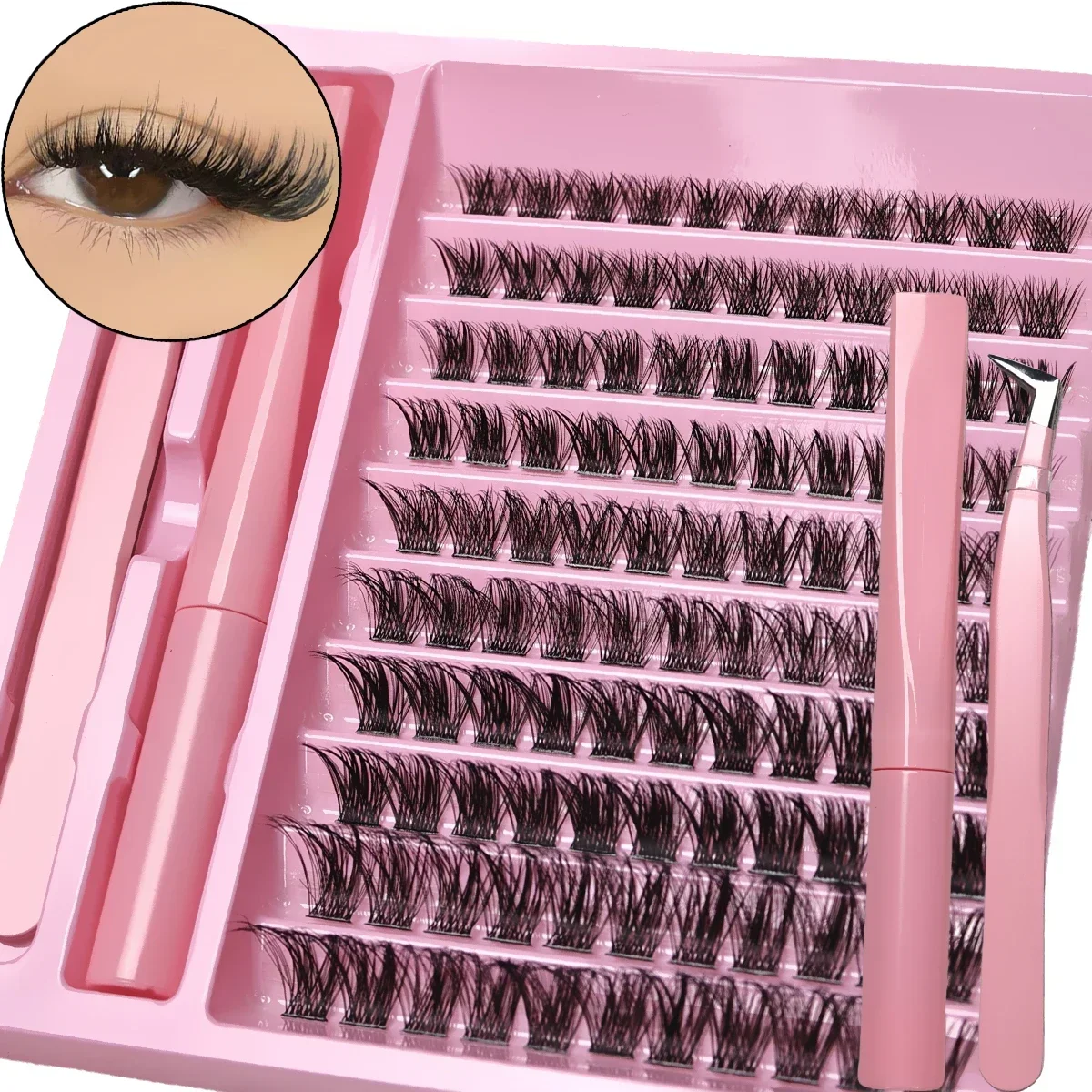DIY Wimpernverlängerungs-Set 10 Reihen Wimpernbüschel mit Kleber und Wimpernpinzette Einzelwimpern für Anfänger Heimgebrauch – Detail 1