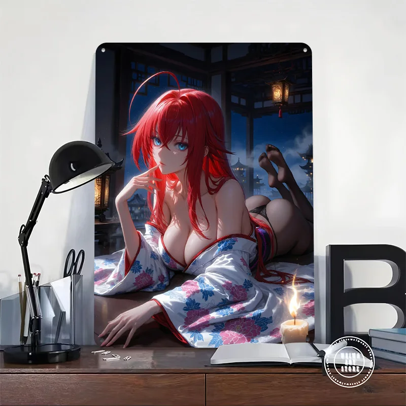 Anime Girl in Kimono Metal Poster Customized Wall Art Retro Vintage Metal Tin Signs for Modern Home Decoration Ornaments House