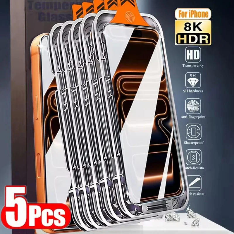 5 قطعة طلاء Oleophobic خالية من الغبار سهلة التركيب واقي للشاشة آيفون 16 14 15 11 12 13 17 برو ماكس XR X XS 7 8 16 Plus