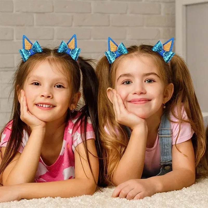 2 Stuks Blueyes Oren Haar Strik Clips Bingo Peuter Kids Schattige Glitter Haarspelden Kostuum Accessoires Meisjes Strikjes Haarspeld