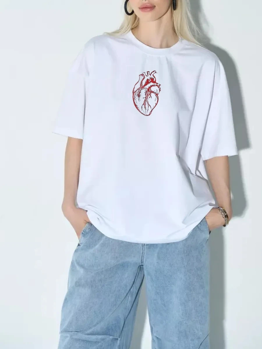 تي شيرت Faionable كاجوال فضفاض مستدير Ne مطبوع ort Sve تي شيرت نسائي قطني مريح ومسامي ماص للعرق