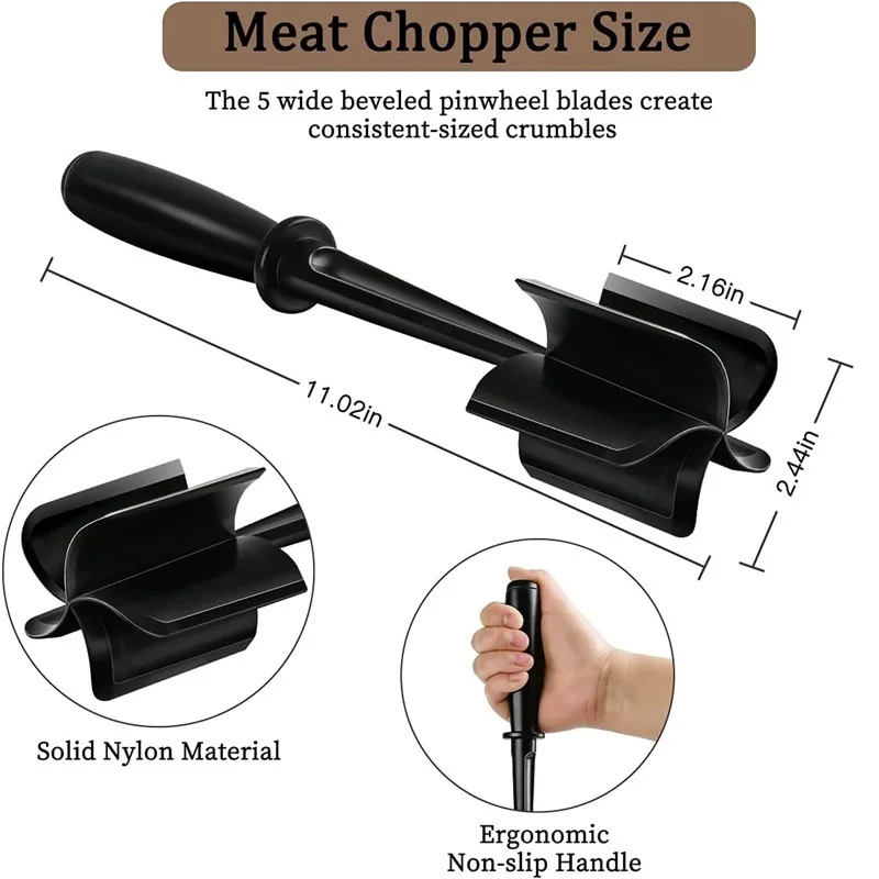 Meat Hamburger Chopper Utensil Professional Heat Resistant Nylon Smasher Meat Potato Masher Non Stick Mix Chopper Kitchen Tool