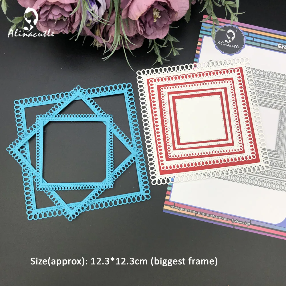 Alinacutle Metal Cutting Dies Cut Tear Drop Square Nesting Frame Etched Dies Scrapbook Paper Craft Album Handmade Die Cutting
