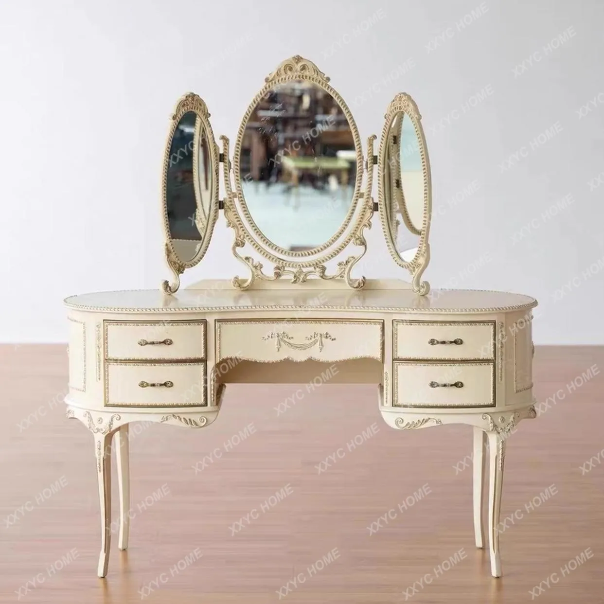 Solid wood dresser retro engraved makeup table, makeup table storage integrated table, bedroom princess makeup table