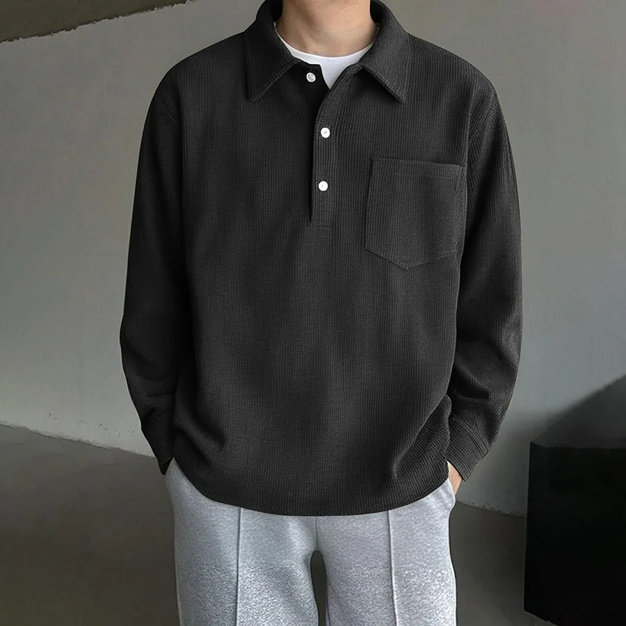 

Heavy Long-sleeved POLO Shirt Men's 2026 Spring Jacquard Texture Design Top Retro Casual Lapel Youth T
