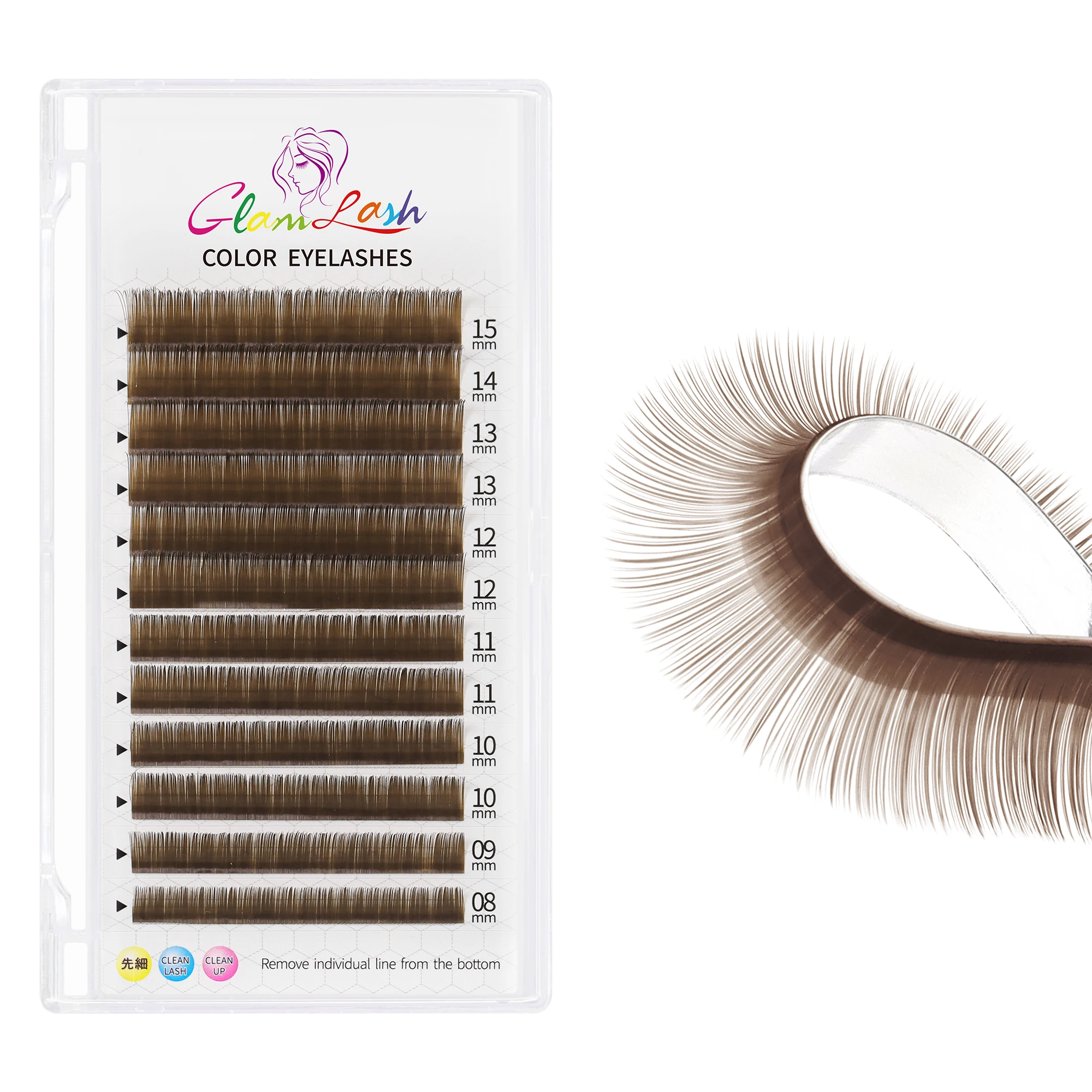 GLAMLASH Brown Lashes Red White Blue Purple Colored Classic Eyelash Extensions Colorful Lashes