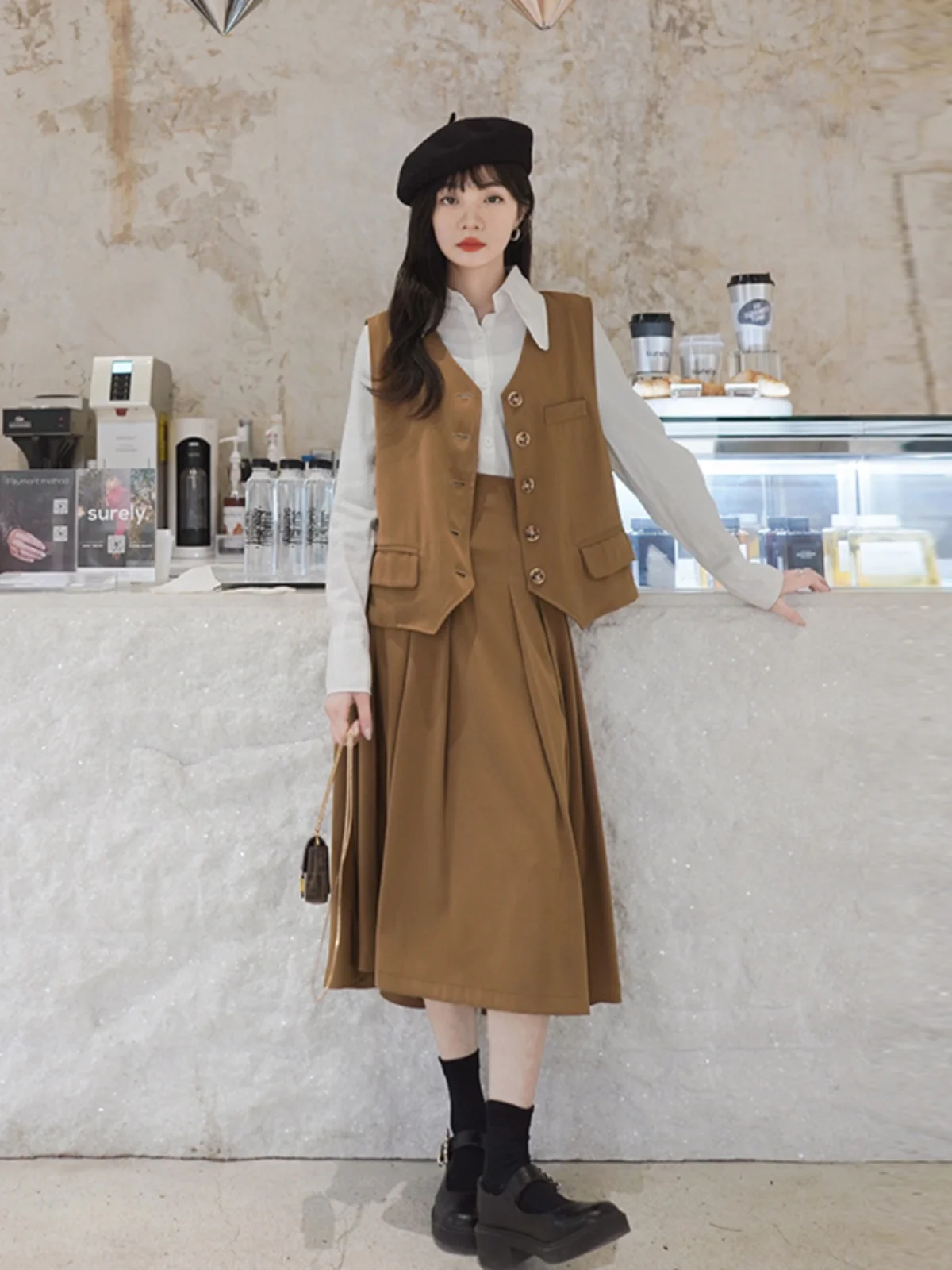 

Модный комплект из трех предметов серии Salt: женский жилет, юбка миди и длинная юбка для ранней весны и осени, стильная уличная одежда