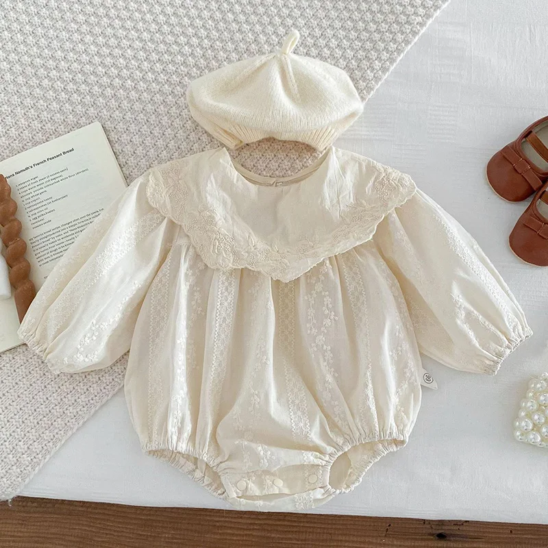 

2024 New Spring 0-24M Baby Girls Clothing Korean Style Climbing Suit Long Sleeved Cotton Embroidery Toddler Baby Girls Romper