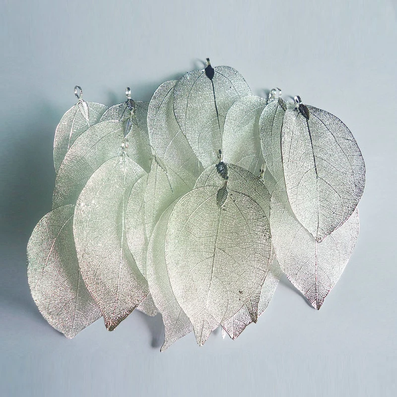 LOVBEAFAS Wholesale 50/lot Fashion Jewelry Gold Silver Color Bijoux Natural Real Leaf DIY Necklace Pendant Women Accessories