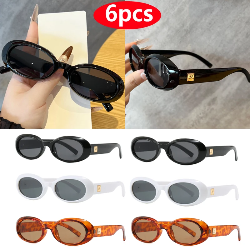 

Motorcycle Glasses 6pcs Retro Oval Sunglasses Women Fashion Black Shades UV400 Men Punk Brand Sun Glasses Outdoor Cycling Shades