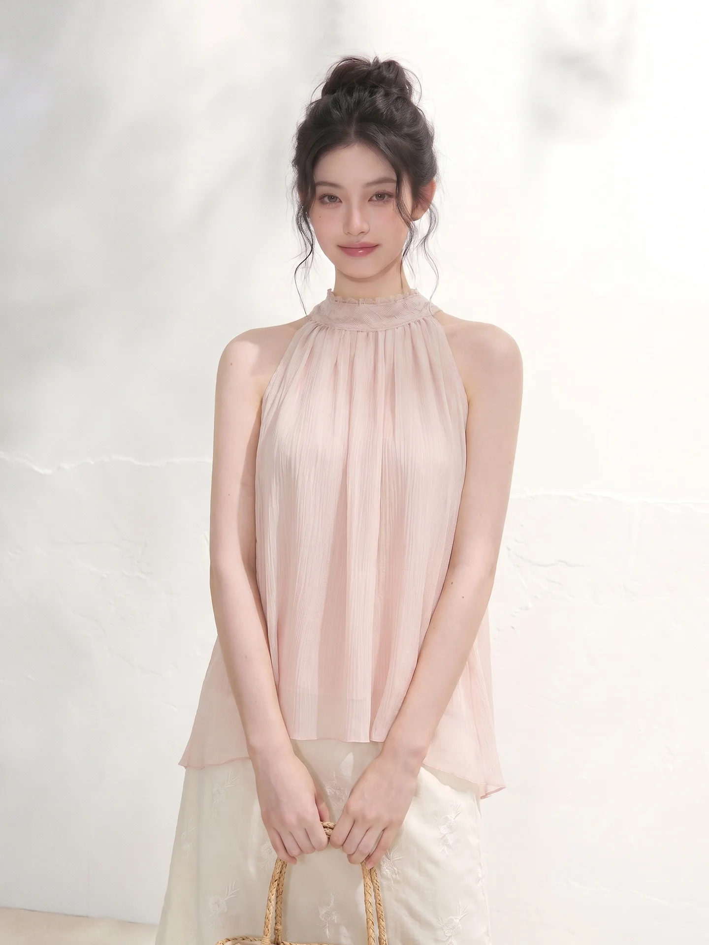LIXIAOWAN Loose A-Line Sleeveless Women's Top Summer Beautiful Lace Design Hanging Neck Vest Breathable Comfortable Casual Wear