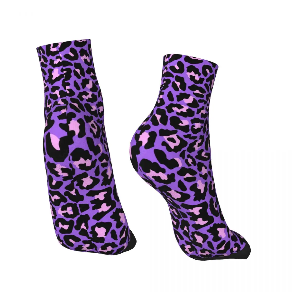 Calcetines personalizados Kawaii neón púrpura y rosa leopardo sin costuras patrón hombres mujeres cálidos estampado 3D Animal guepardo calcetines deportivos de fútbol