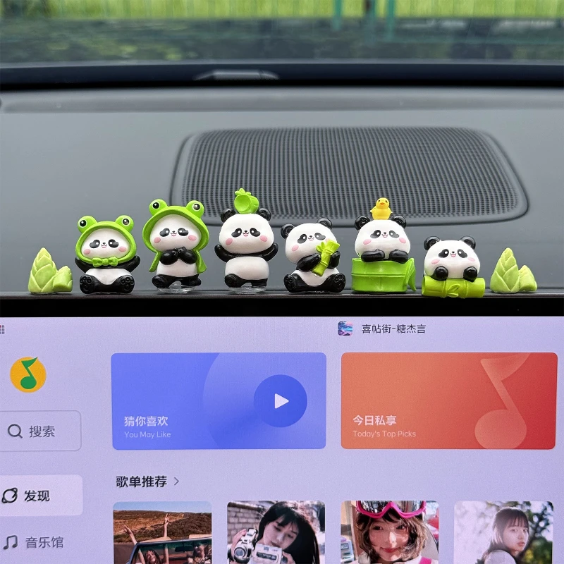 6-Pack Adorable Resin Panda Statues And Vase Car Decorations Fun DIY Eco-Friendly Resin Decorations Gifts