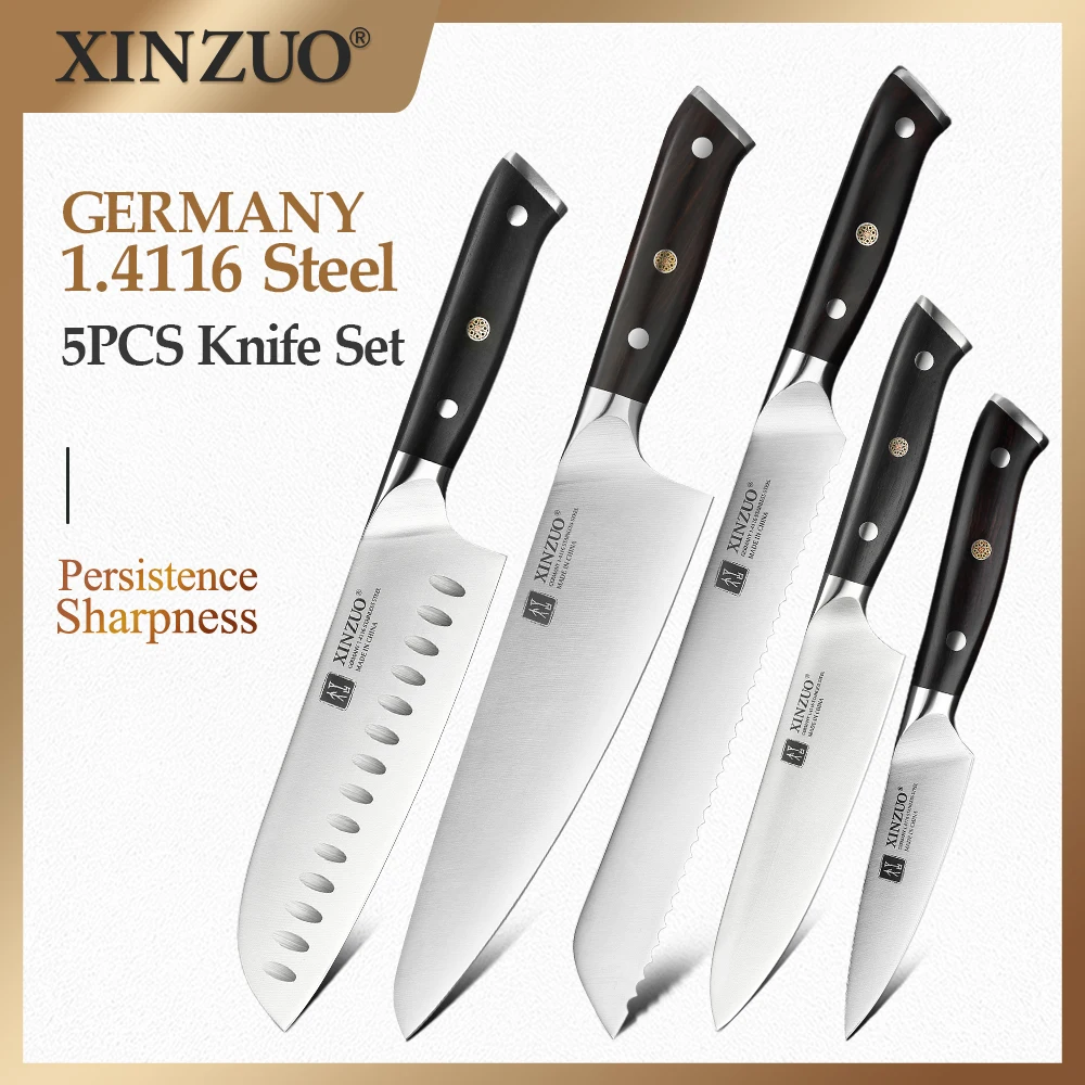 

XINZUO 5PCS Kitchen Knives Set German 1.4116 Steel Suitable For Kitchen Cooking Cutting Meat Slice Vegetable Kitchen Tools