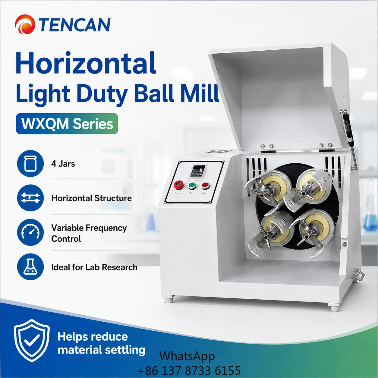 2026 CZJHorizontal Planetary Ball Mill 0.66L High Speed Grinding Machine WXQM-2 Light Duty Lab Mill Motor CE Food Processing