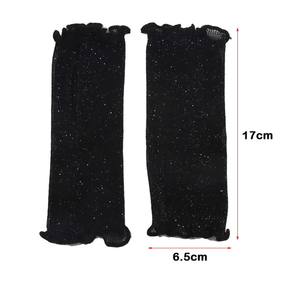 New Elastic Women Sunscreen Gloves Thin Anti-UV Shinny Mesh Gloves Ruffle Sun Protection Hand Cover Cycling Driving