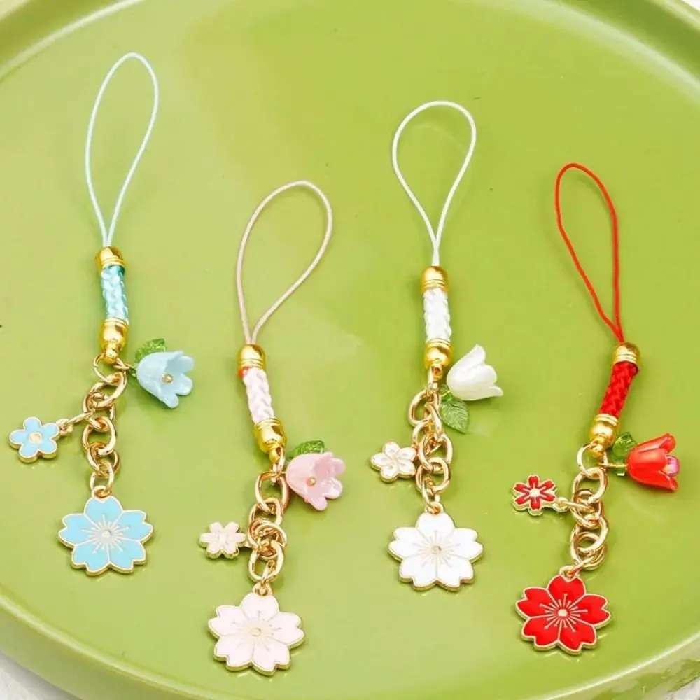 Cellphone Pendant Sakura Mobile Phone Case Keychain Flower Anti Loss Phone Strap Cute Short Style Flower Phone Lanyard Car Key