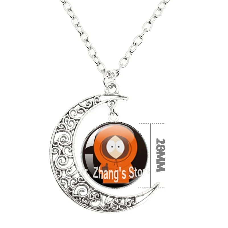 South Park Kyle Stan Kenny Cartman HD Printing Glass Cabochon Moon Necklace Funny Gift 20MM Necklace