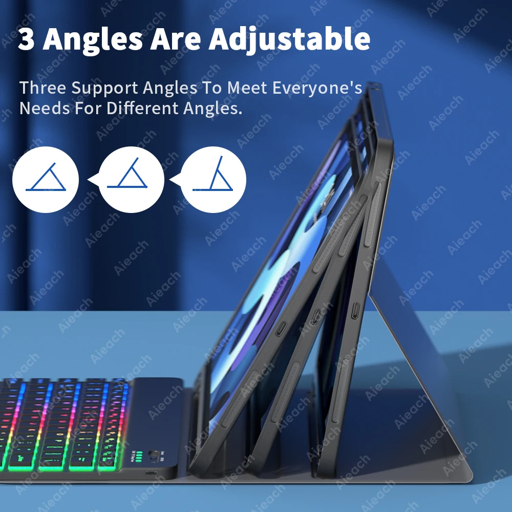 لوحة مفاتيح AIEACH iPad لجهاز Pro 13 M4، 12.9 3-6th، 11 1-4th، Air 13/11 M2/M3، Air(4-5th)، iPad 7-10th، حامل قلم رصاص بإضاءة خلفية #4