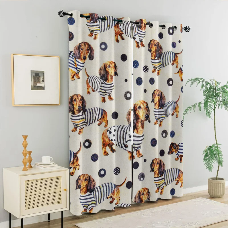 Cartoon Dachshund Print Curtains Thermal Insulated Window Drapes Set for Bedroom Living Room Kids Room Home Decor Light Blocking