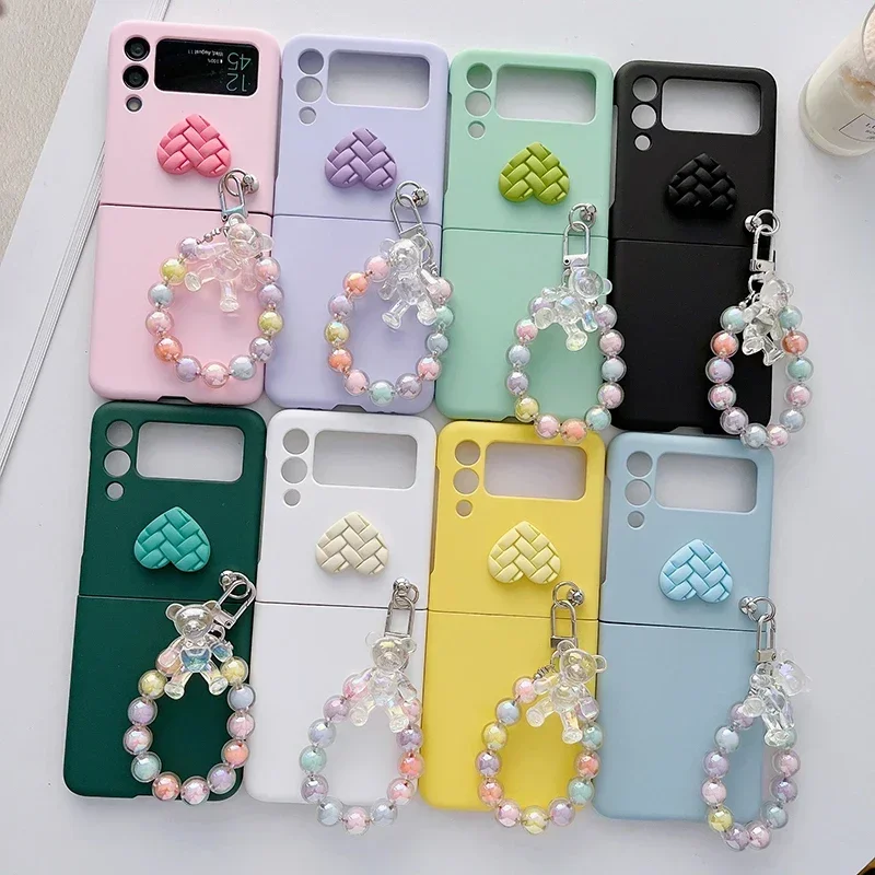 For Moto Razr 40 50 40Ultra 50Ultra 2023 Plus 2024 Plus Cute Bear Colorful Beads Bracelet Case Candy Color Heart Hard PC Cover