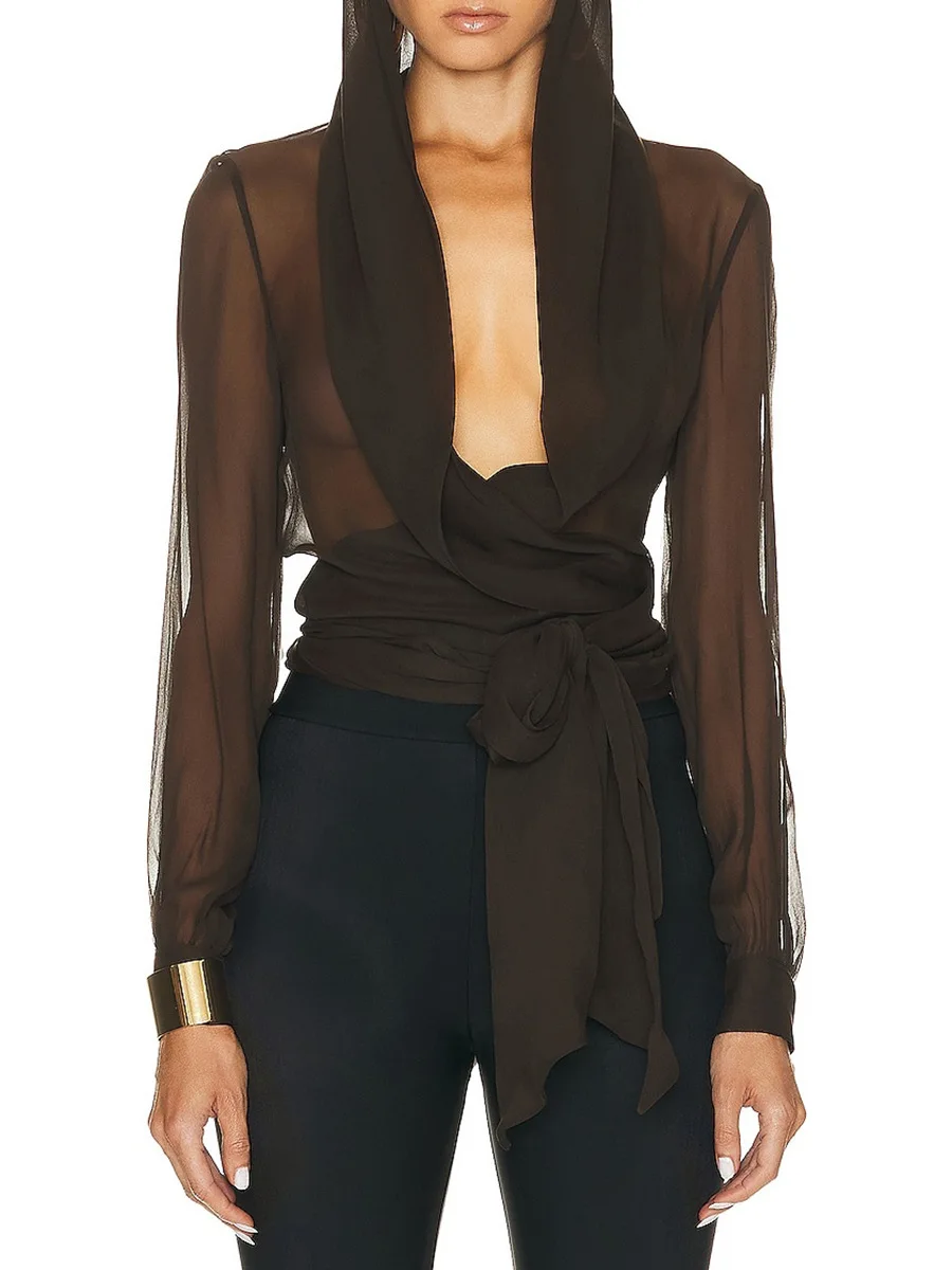 

Новый Sle ретро с высокой талией из смеси шелка, женский повседневный легкий топ с капюшоном, простой дизайн, удобный топ