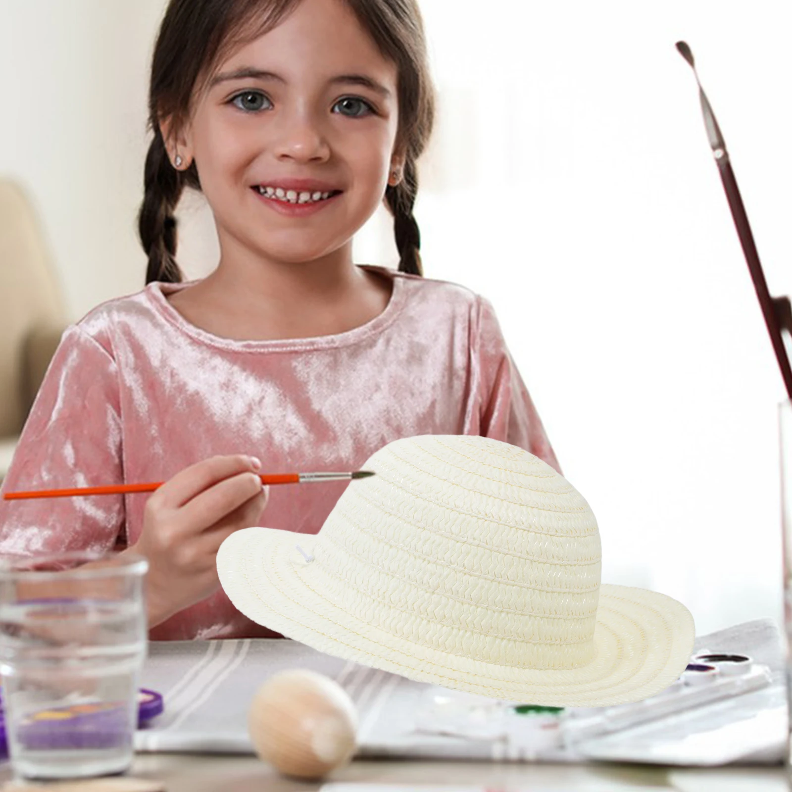 3 szt. Malowane słomkowe kapelusze, mini kapelusze, rekwizyty DIY, ozdoby tkane, małe akcesoria dekoracyjne do dekoracji domu, mikrokrajobrazu