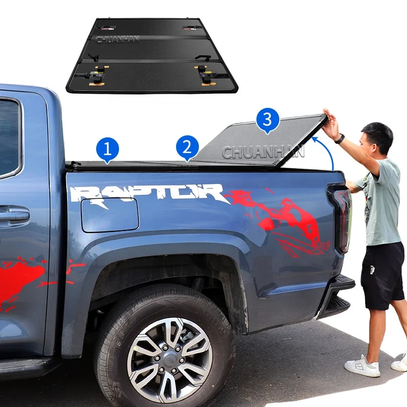 

High Quality Hard Aluminum Tri Fold Back Flip Ranger Raptor Tonneau Cover for Ridgeline BT50 Pickup Bed Cover