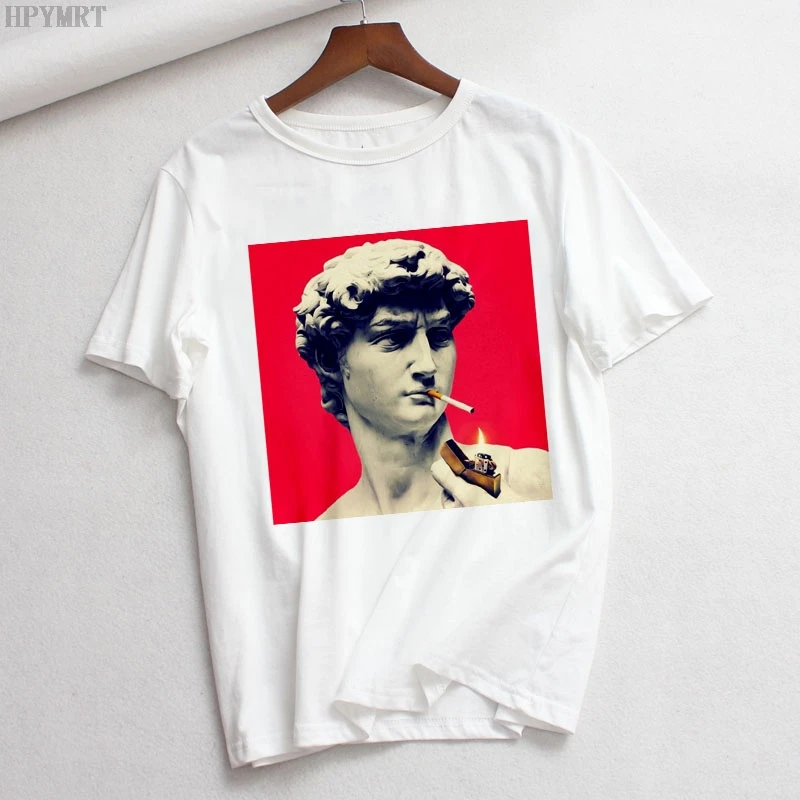 Women\'s Tshirt Harajuku New Summer Casual Short-sleeved Hipster T Shirt Funny David Michelangelo Smokes Printed Fashion Female