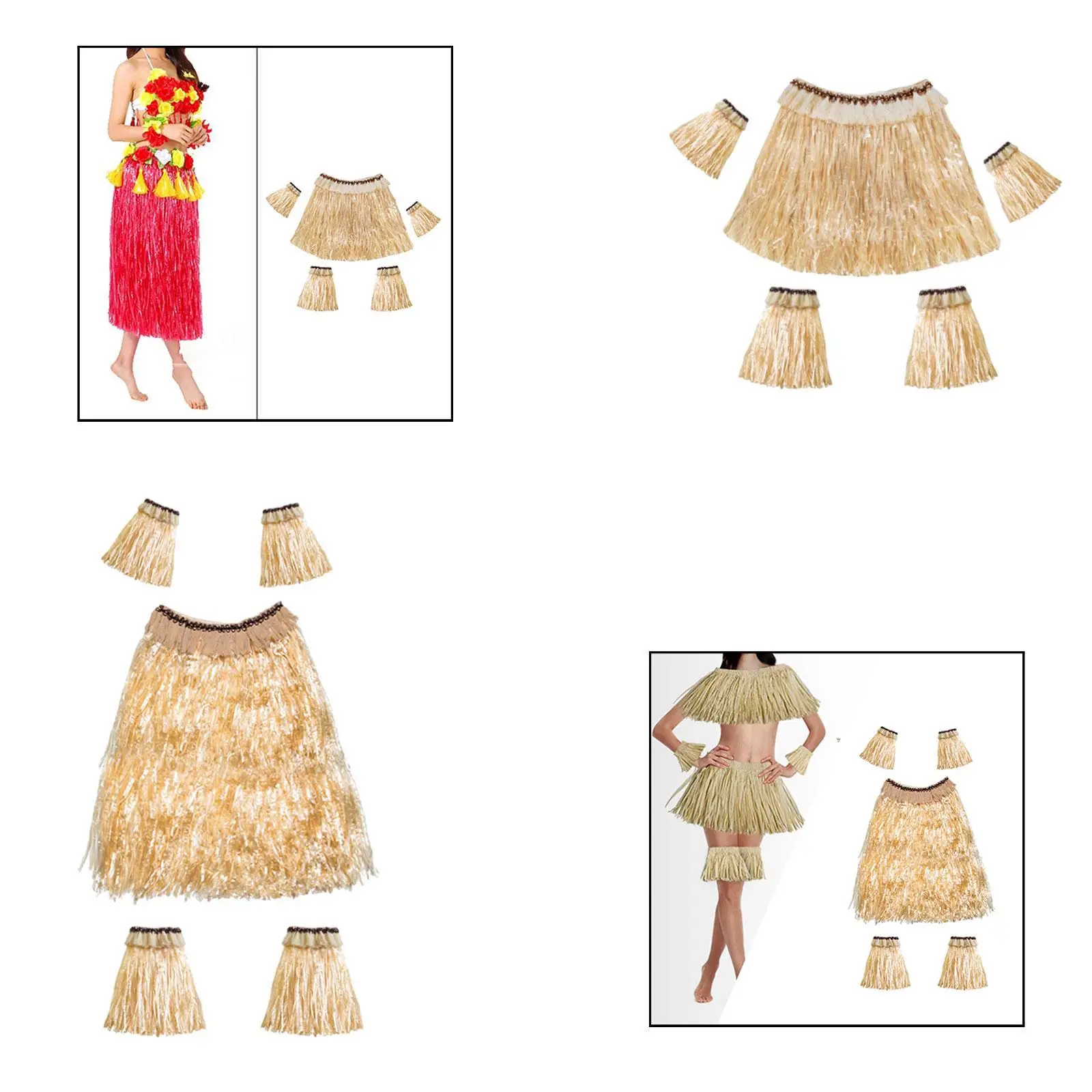 Beach Dance Hawaiian Fancy Dress Grass Skirt Set Foldable Lightweight Accessories for Festive Events