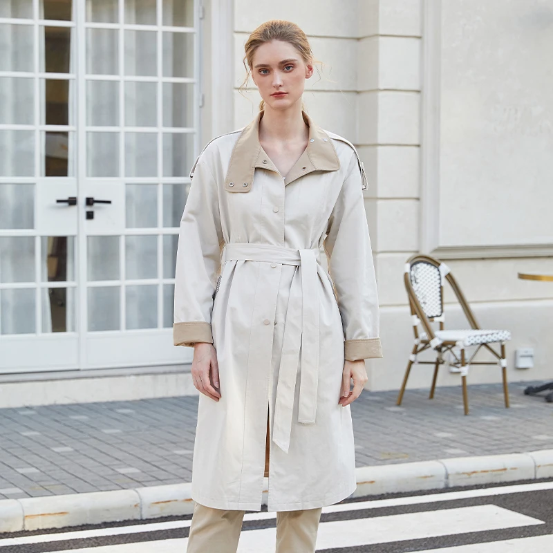 

K1711W Windbreaker Luxury women's clothing combed cotton modal autumn and winter midi trench coat