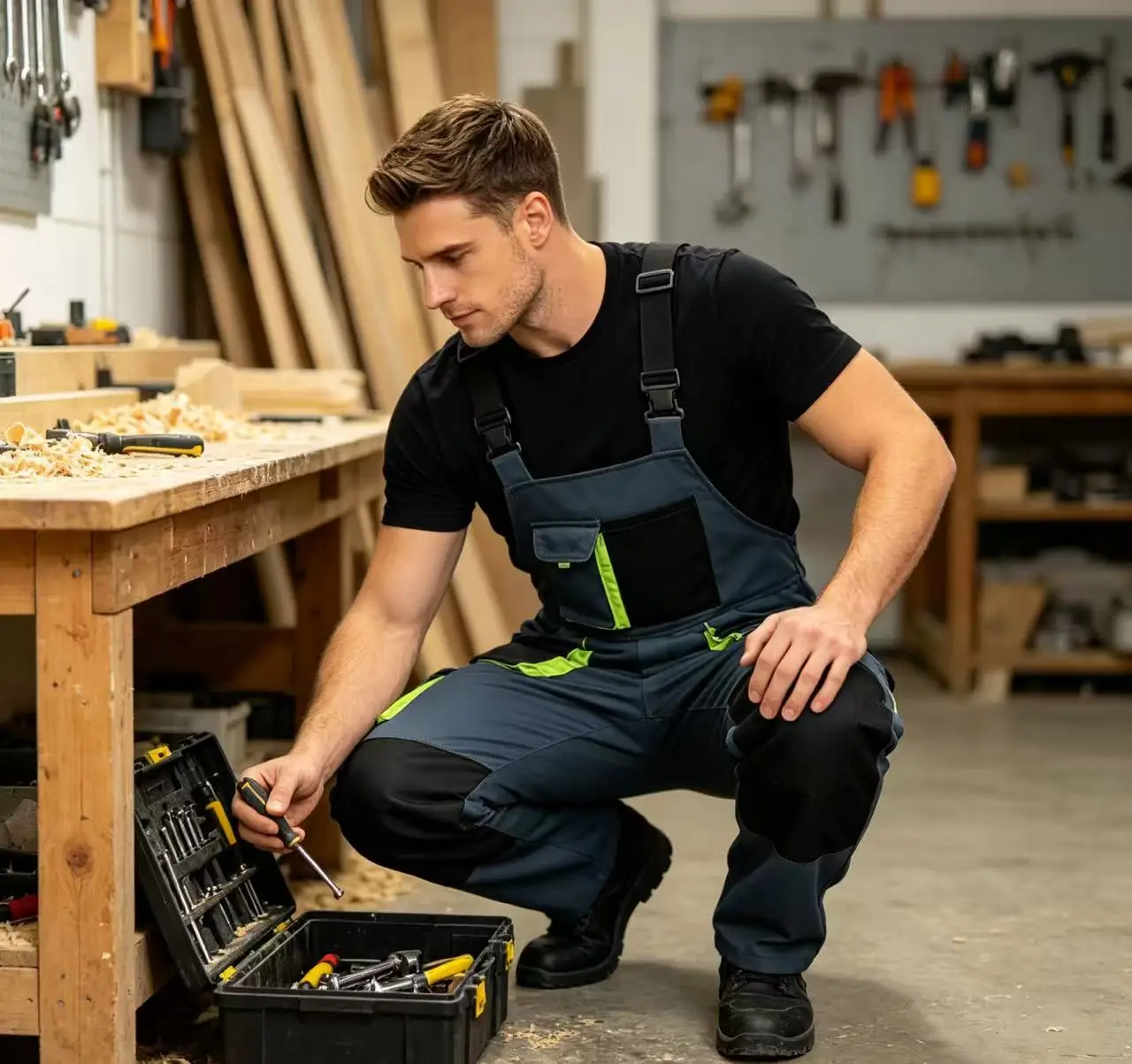 Men's Work Jumpsuits Adjustable Shoulder Straps Resistant Work Wear Multi Pockets Workshop Factory Maintenance Overalls Wear