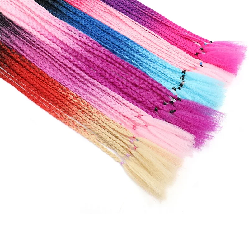 24 Zoll Synthetischer Farbverlauf Geflochtener Pferdeschwanz Haarverlängerung Elastisches Gummiband Flechtpferdeschwanz für Mädchen und Frauen – Detail 6