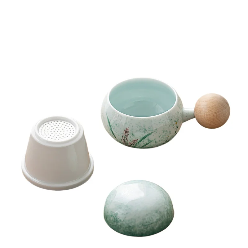 

:220ml Hand-painted Butterfly Orchid Tea Cup Filter Tea Separator Cup Tea Brewing Side Handle Kettle Outdoor Portable Travel Bag