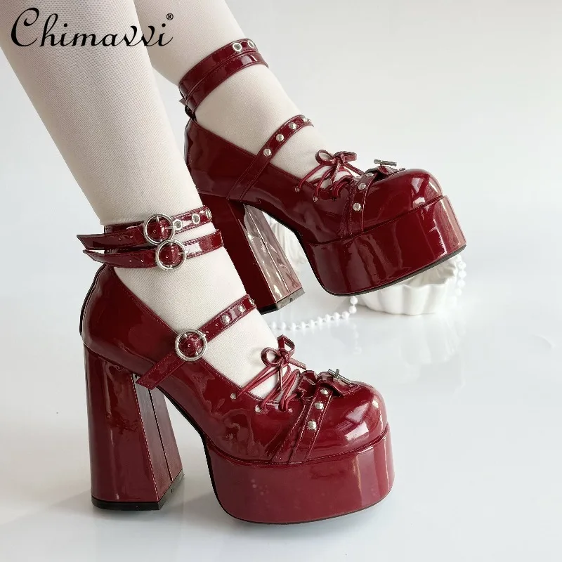 

Original Lolita Chunky Heel Hot Girl Subculture High Heels Japanese Punk Sweet Cool Girl Elegant Princess Patent Leather Shoes